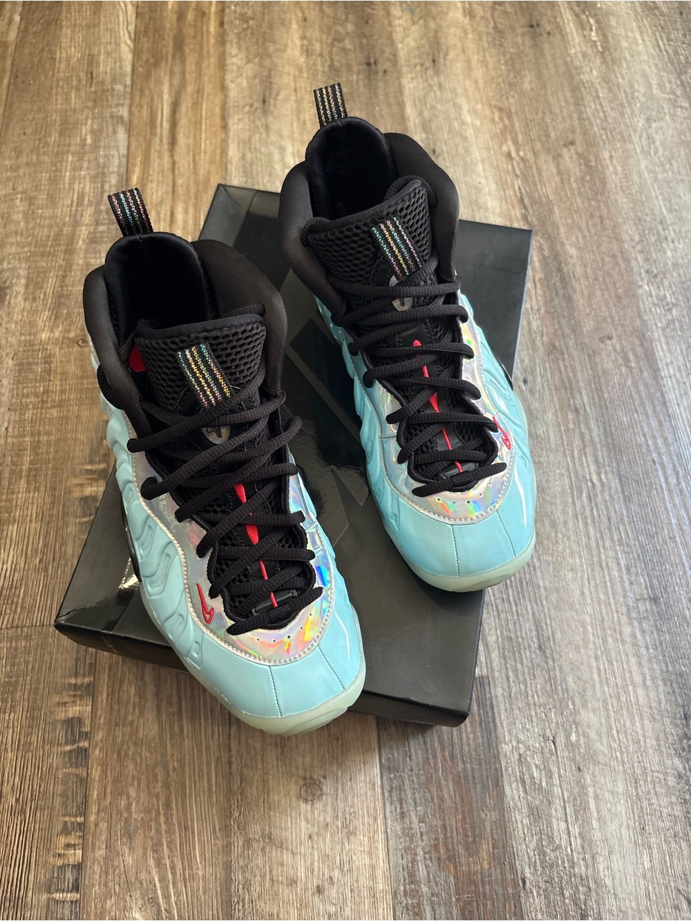 Nike Kids Aqua Foamposite Sneakers with Black and Red Details